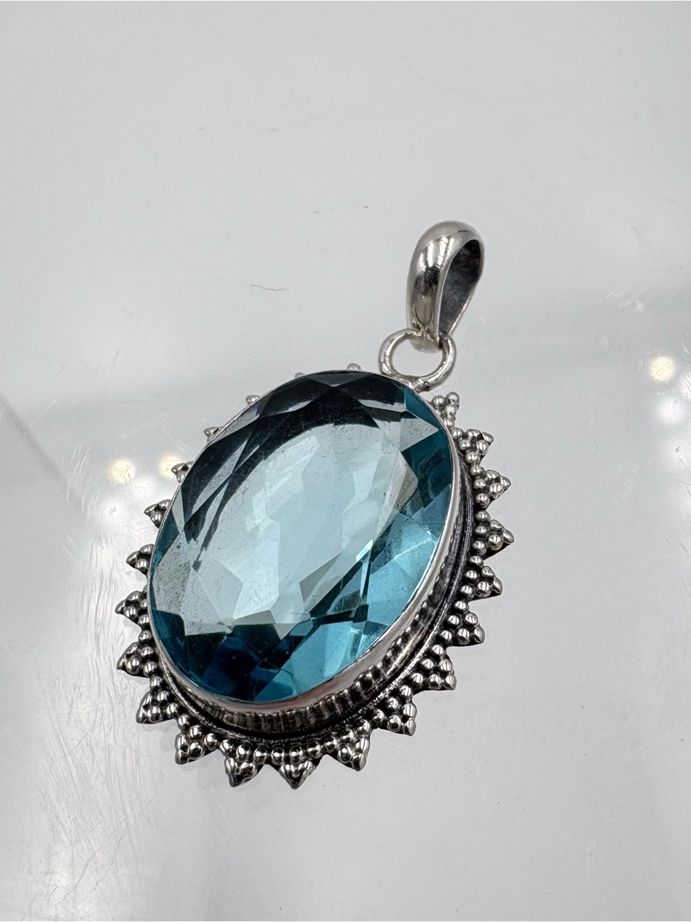 925 Silver 8 Ct Faceted Swiss Blue Topaz Oval Gemstone Pendant (Pendant Only) - Picture 10 of 16